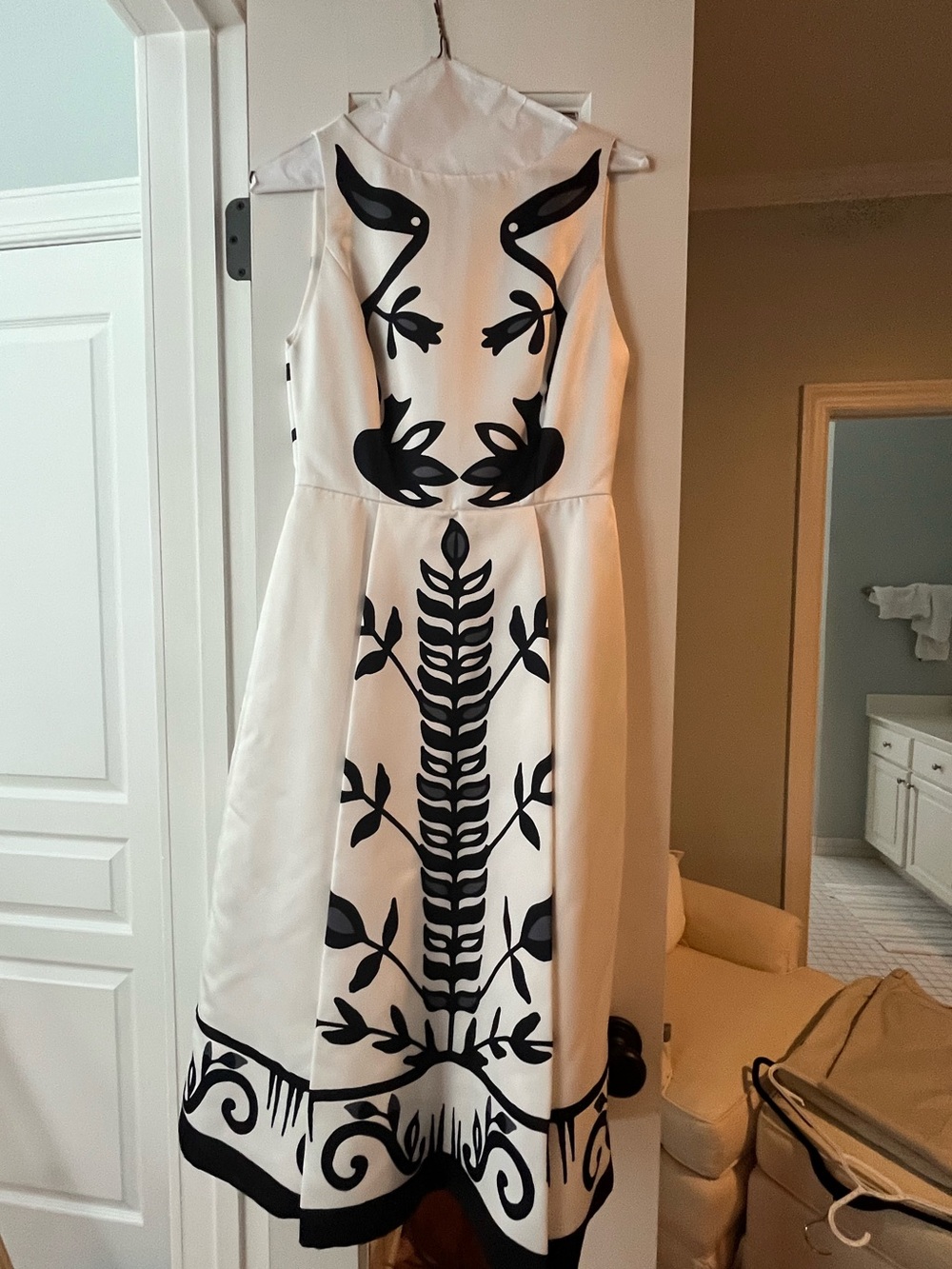 Alice + Olivia White Midi Dress with Black Botanical Motif
